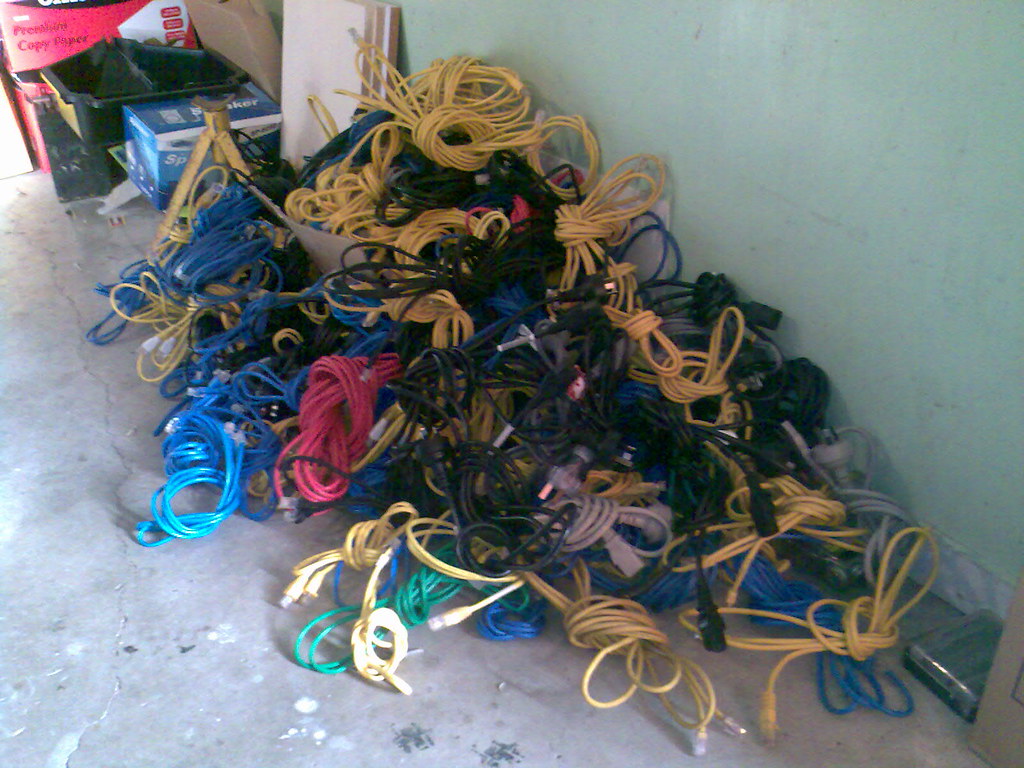 Network cables plugged into a server switch