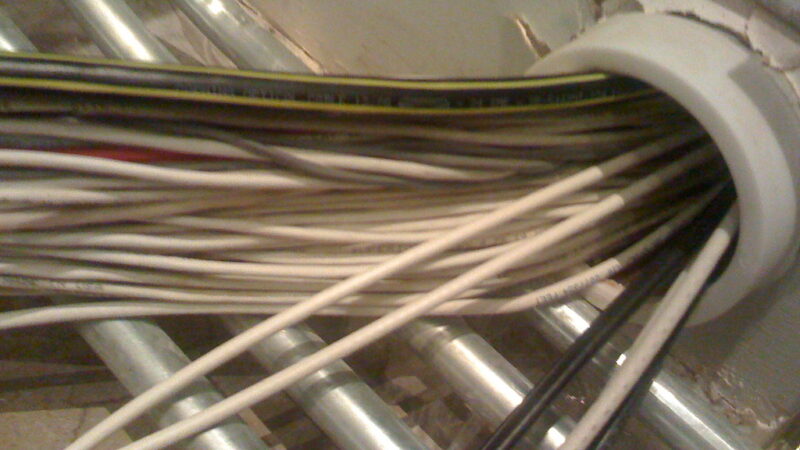 Bundles of fibre optic cables carrying internet traffic