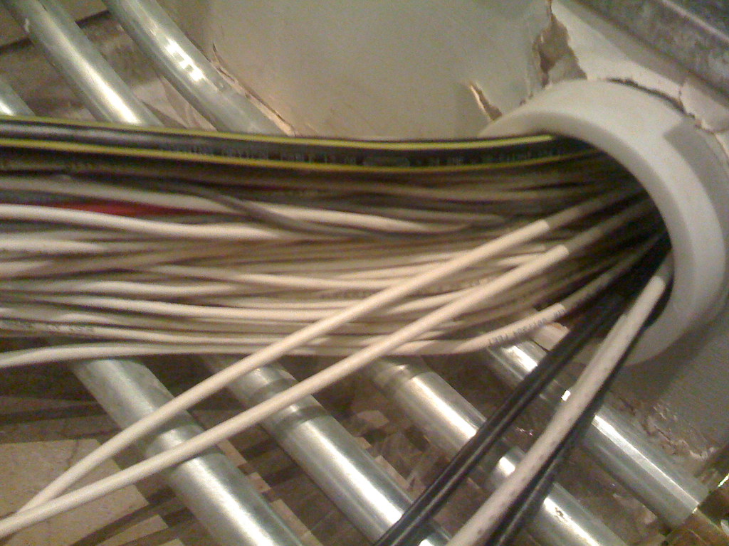 Close-up of fibre optic network cables