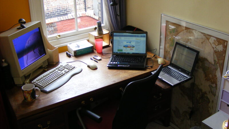 A laptop on an office desk