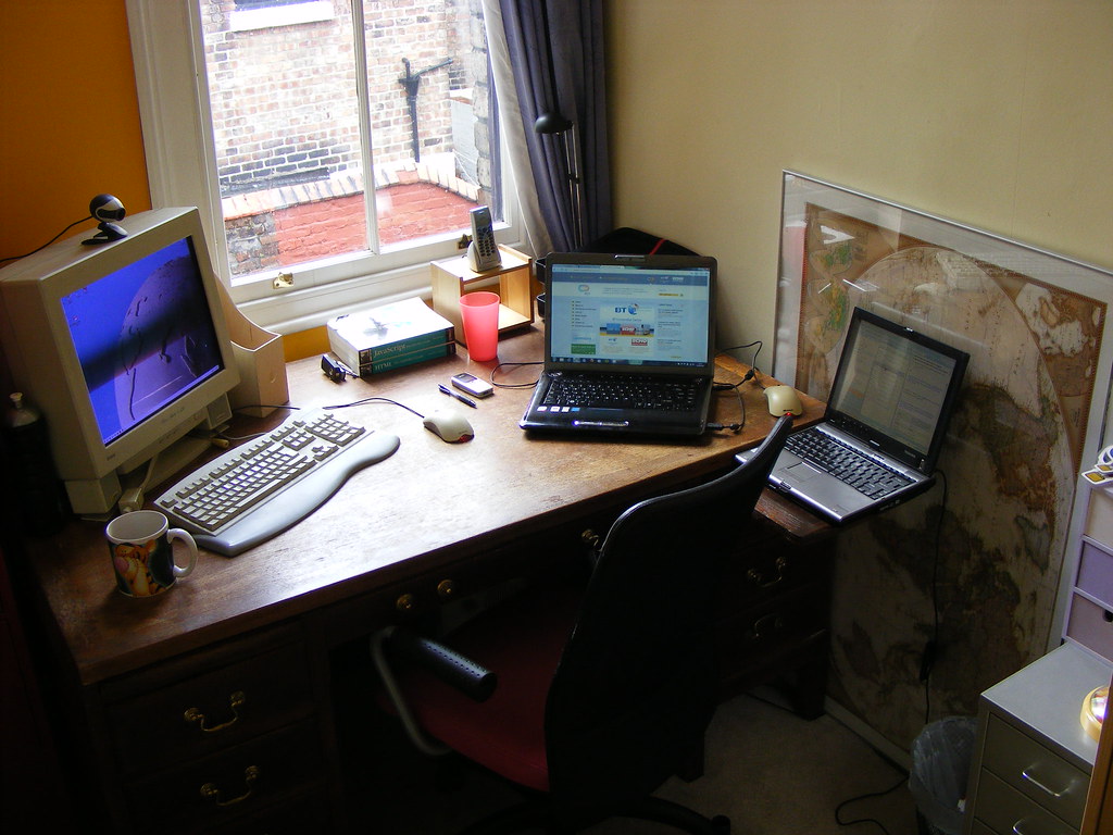 A laptop on an office desk