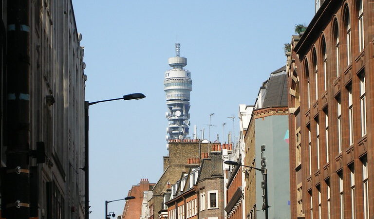 A mobile telecommunications tower against the sky