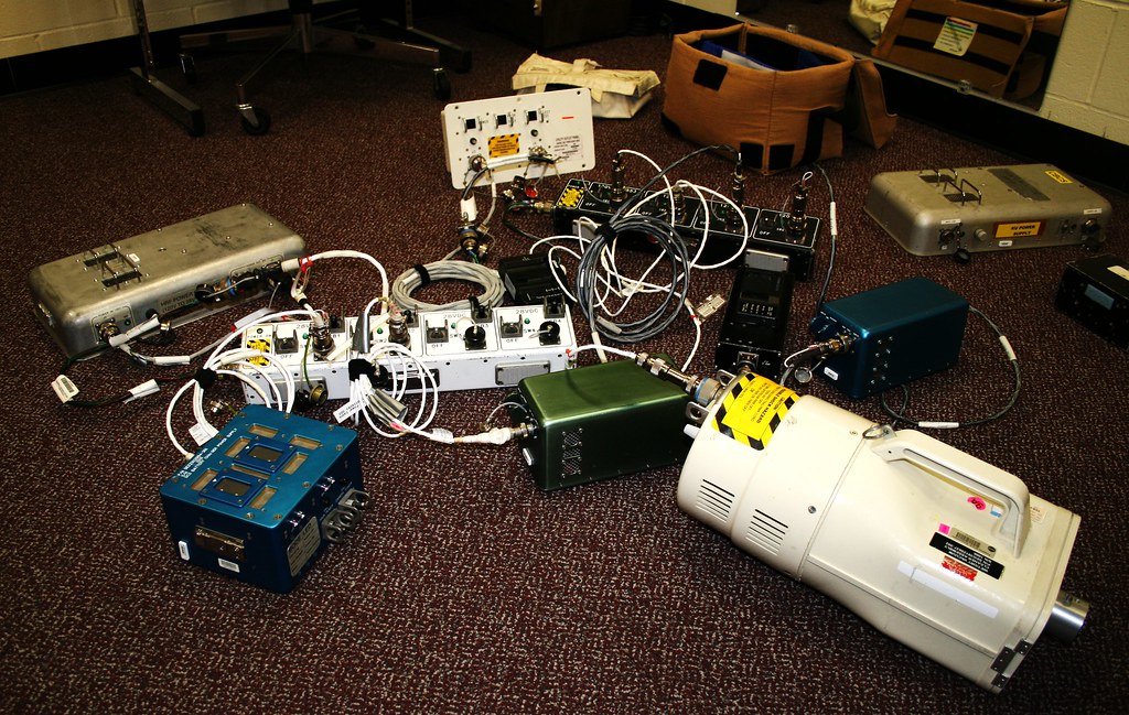 A surge protector power strip with plugs connected