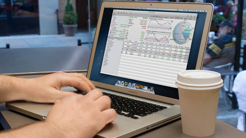 A screen displaying stock market price charts